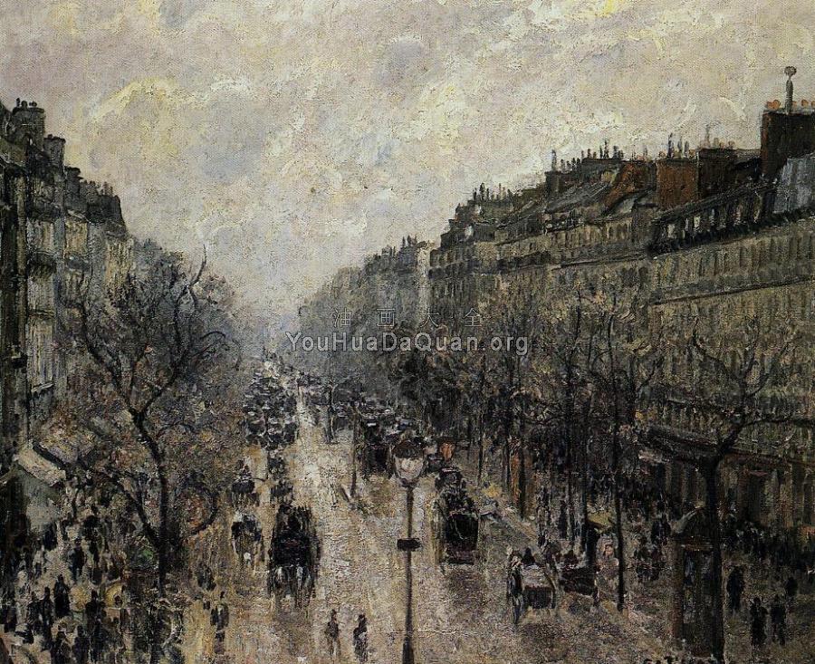 Boulevard Montmartre, Foggy Morning - 卡米耶·毕沙罗